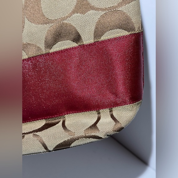 Coach Signature Striped Khaki & Crimson Canvas/ Leather Tote Bag‎ Vintage NWT - Picture 2 of 8